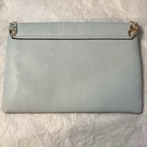 Dune London | Light Blue Envelope Clutch Bag with Blue & Gold Chain Embellishmen - Picture 3 of 6